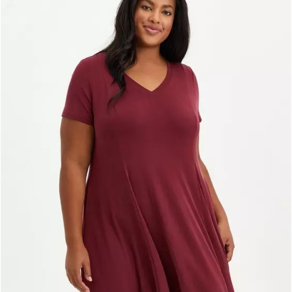Burgundy V-Neck Dress